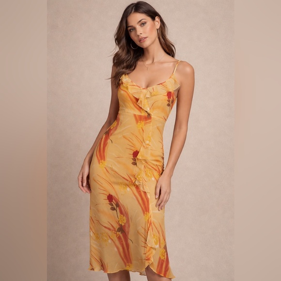 barcellini exclusive Dresses & Skirts - Barcellini Exclusive Floral Ruffle Slip Dress – Yellow/Orange – Size 3/4